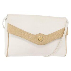 Authentic CELINE Shoulder Bag Leather White Gold